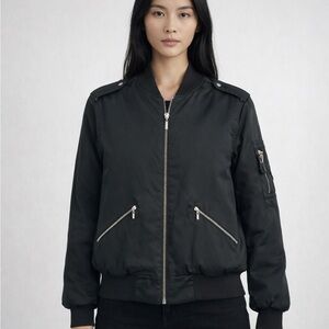 Marciano Puffy Bomber Jacket Gold Hardware Full Front Zip-Up Black Casual Size M